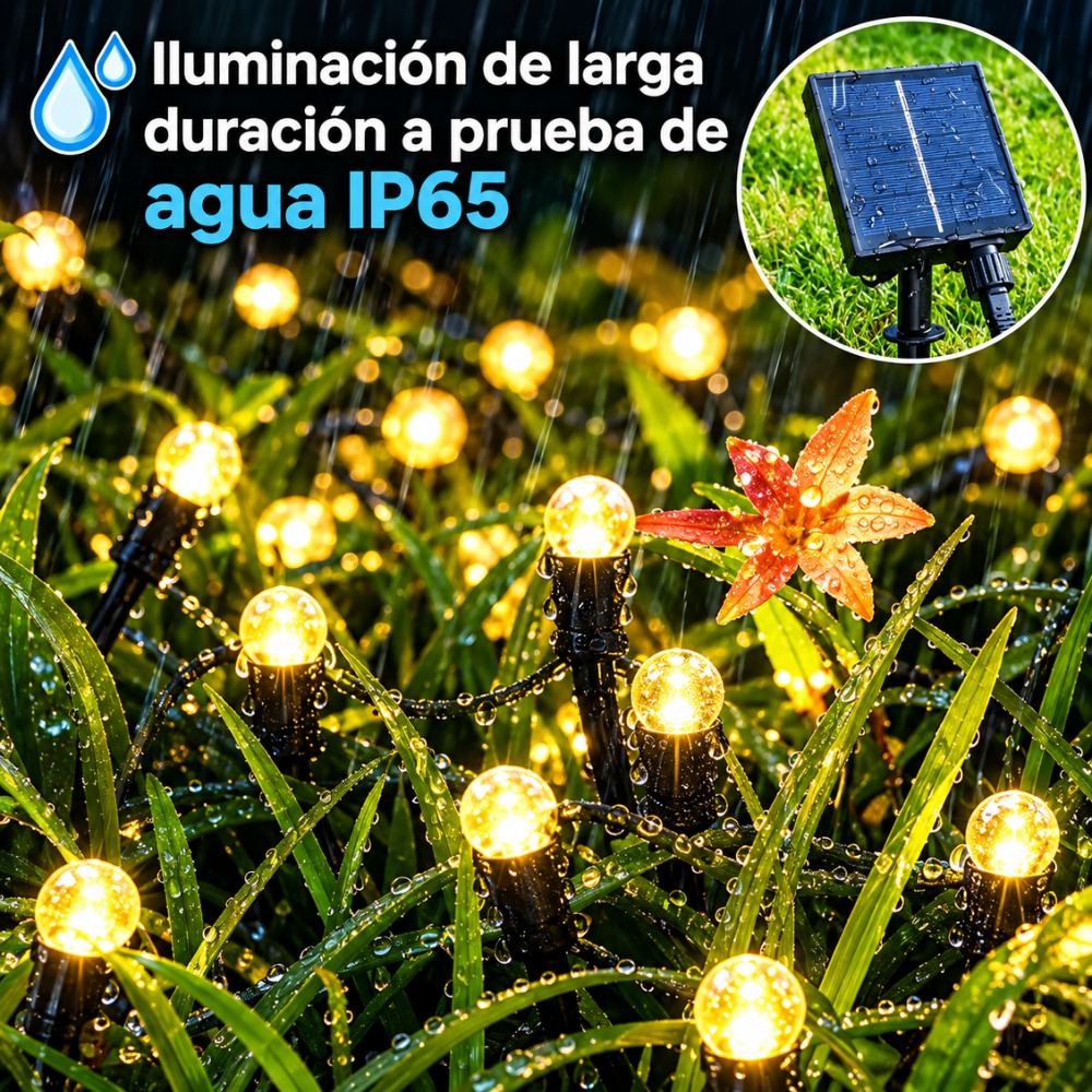 LUCES NAVIDEÑAS SOLARES 9 METROS CON CONTROL Y 100 LED AMARILLO - 4