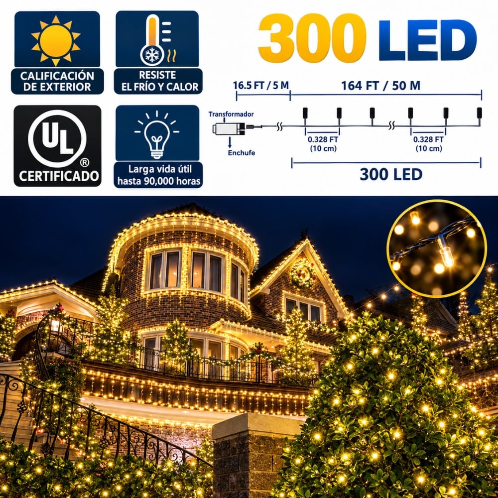 LUCES NAVIDEÑAS LINEAL EMPAVONADO 50 METROS - 5