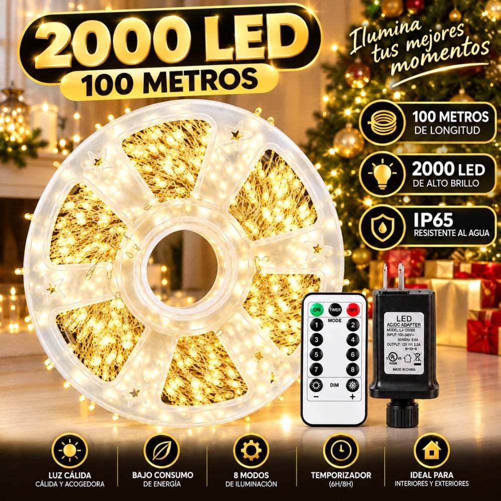 LUCES NAVIDEÑAS HADA ESPIGA 100 MT CON CONTROLADOR 2000 LED - 1