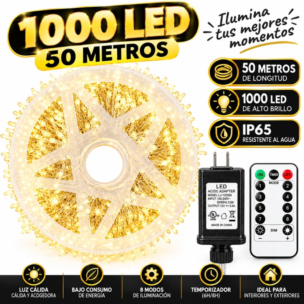 LUCES NAVIDEÑAS HADA ESPIGA 50 METROS CON CONTROL 1000 LED - 1