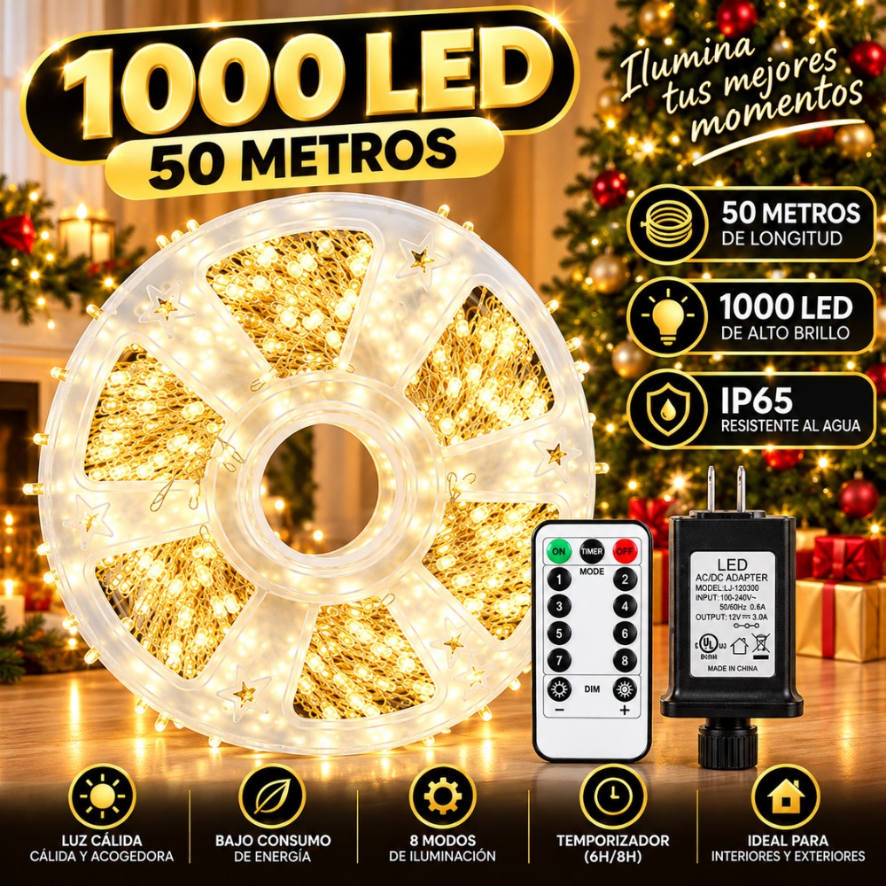LUCES NAVIDEÑAS HADA ESPIGA 50 METROS CON CONTROL 1000 LED - 3