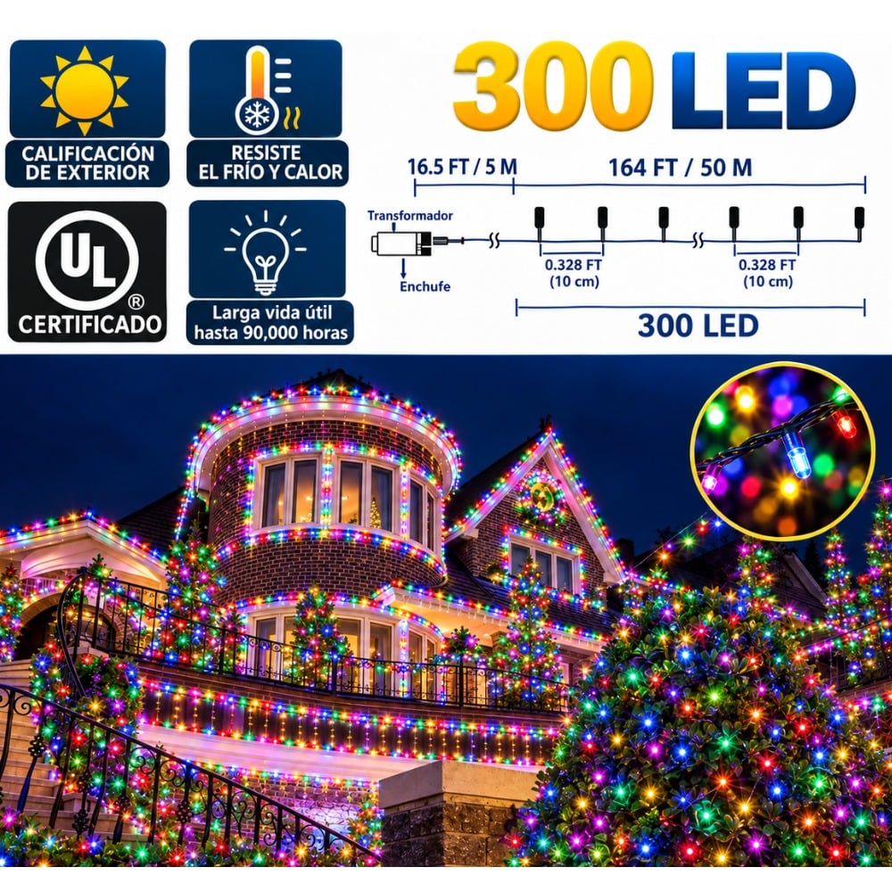 LUCES NAVIDEÑAS LINEAL EMPAVONADO 50 METROS MULTICOLOR - 3