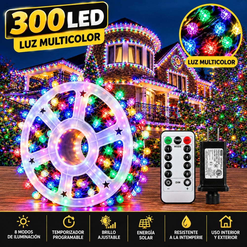 LUCES NAVIDEÑAS MODELO DIAMANTE 50 METROS 300 LED
MULTICOLOR - 5