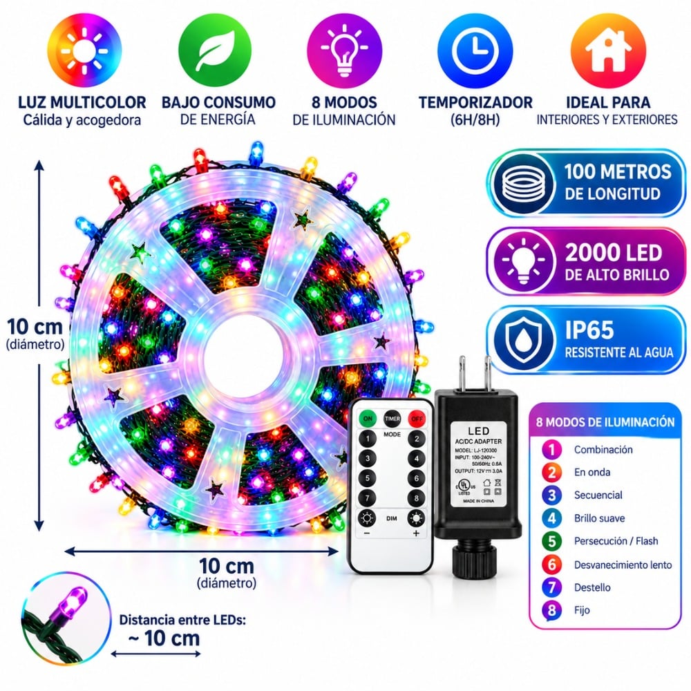 LUCES NAVIDEÑAS HADA ESPIGA 50M CONTROL REMOTO 1000 LED - 4