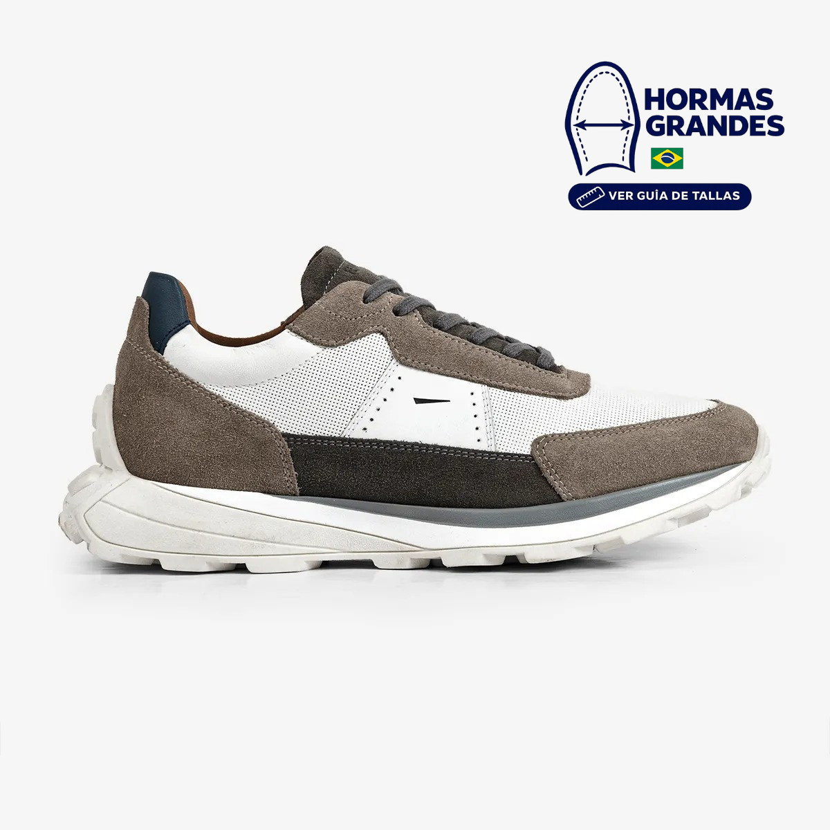 ZAPATILLA URBANA DE CUERO HOMBRE MID MARRON - BLANCO 9436-718C - 1