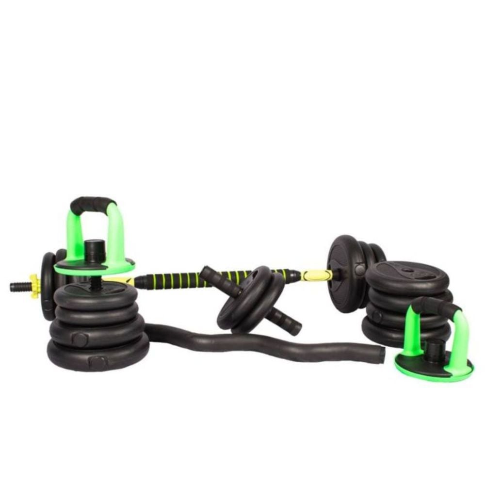 KIT 30 KILOS PESAS MANCUERNAS, BARRA ZETA + BARRA RECTA , AB ROLLER + GUANTES - 3