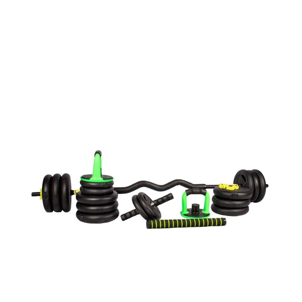 KIT 30 KILOS PESAS MANCUERNAS, BARRA ZETA + BARRA RECTA , AB ROLLER + GUANTES - 4