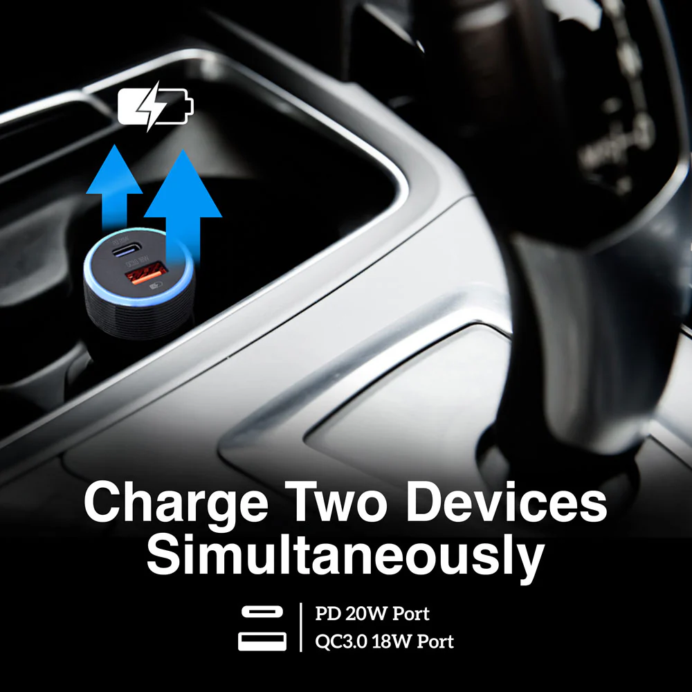 CARGADOR DUAL PARA AUTO TIPO C - USB FORCE C1 36W - 2