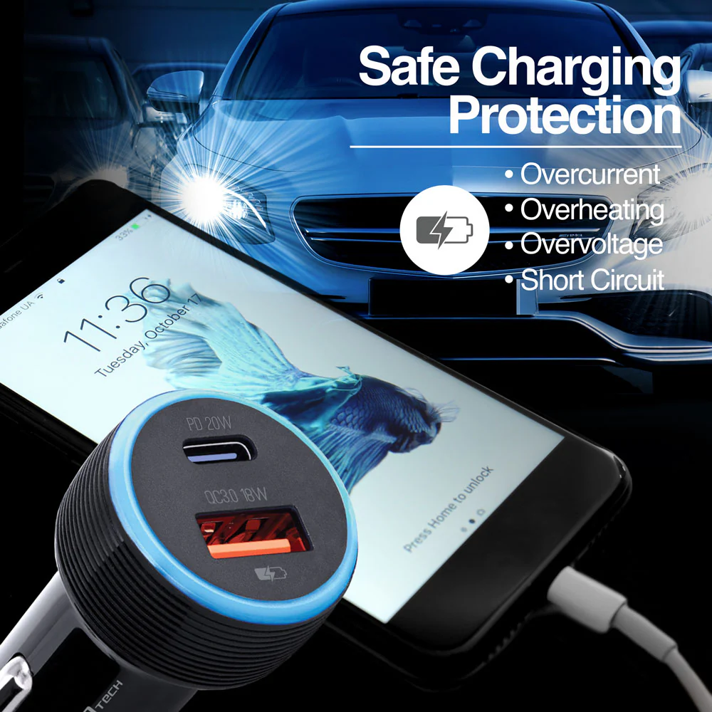 CARGADOR DUAL PARA AUTO TIPO C - USB FORCE C1 36W - 3