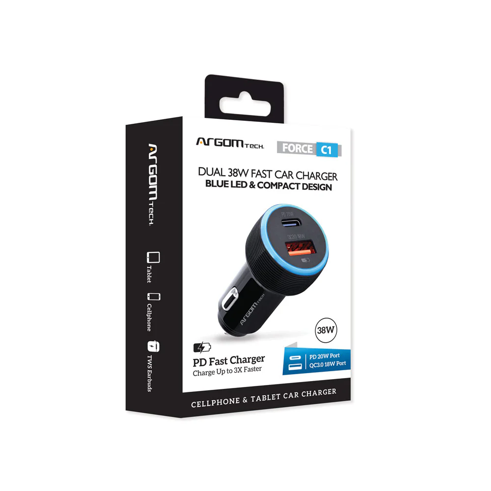 CARGADOR DUAL PARA AUTO TIPO C - USB FORCE C1 36W - 4