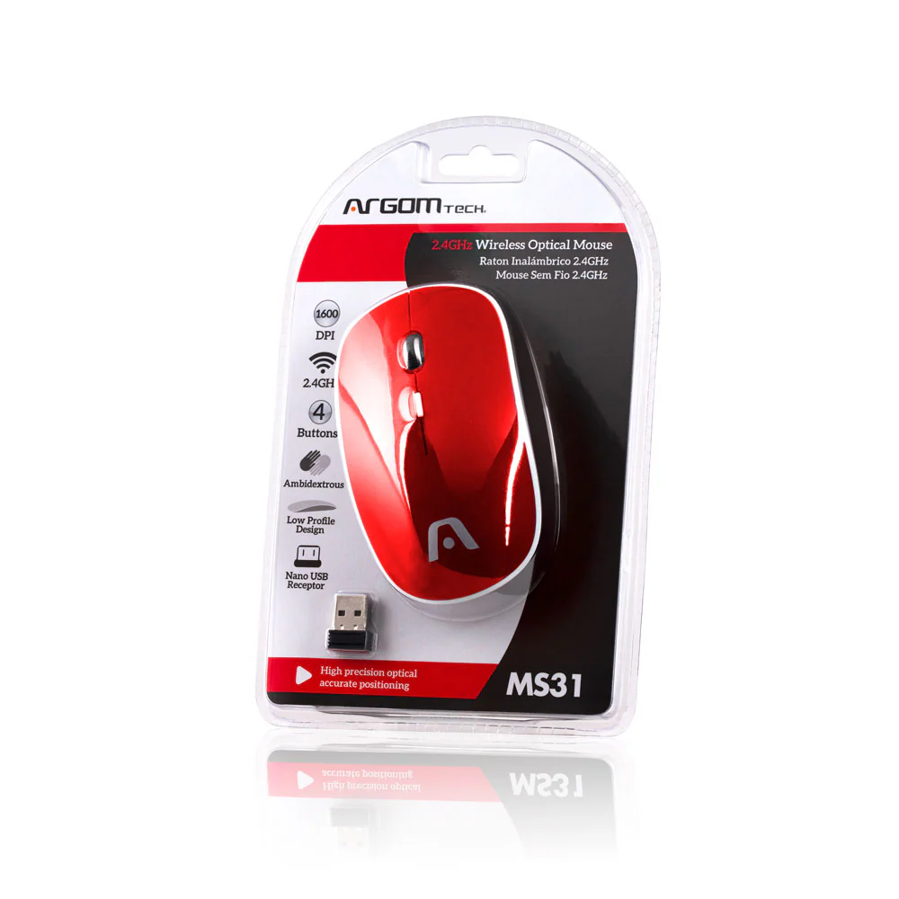 MOUSE INALÁMBRICO MS31 ROJO - 3