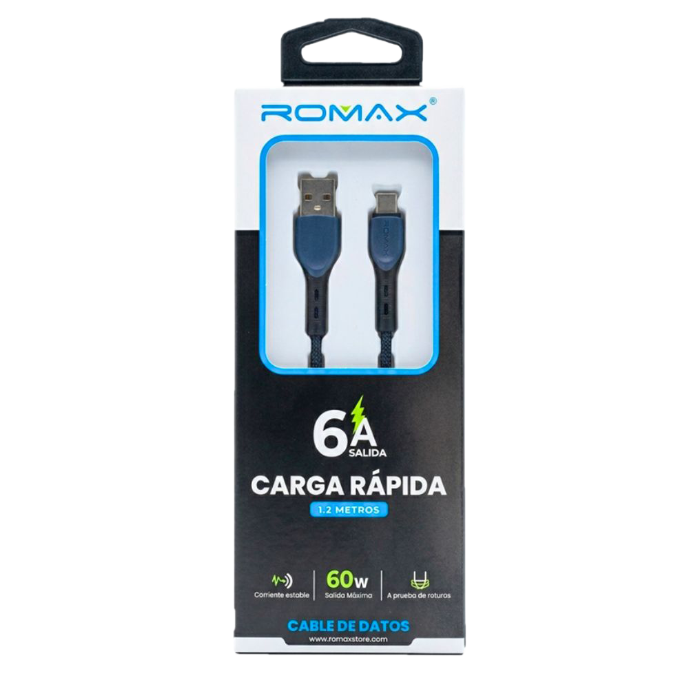 CABLE 6A TIPO USB-A A USB-C 60W 1.2 MTS - 2