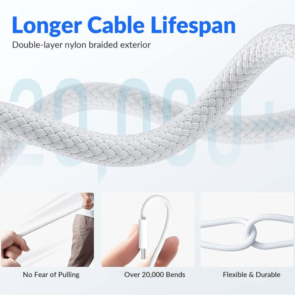 CABLE TIPO C-C TRENZADO DE 240W - 2 MTS BLANCO MAC - 5