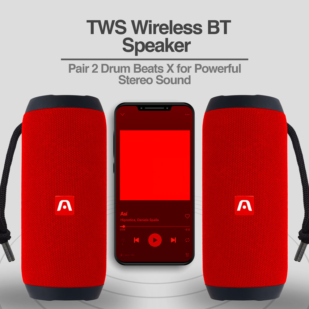 PARLANTE PORTÁTIL DRUM BEATS X INALÁMBRICO 10W CON RADIO FM Y USB ROJO - 2