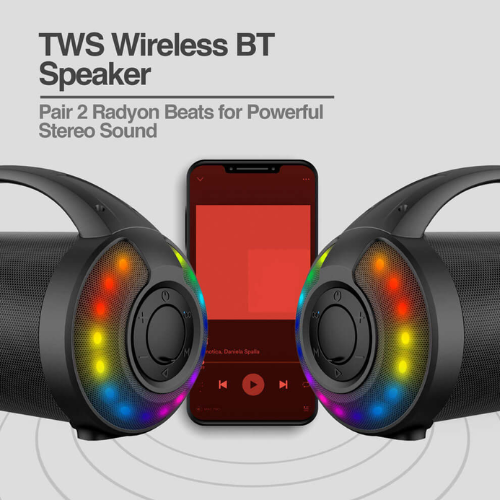 PARLANTE PORTÁTIL BLUETOOTH ARGOMTECH RADYON BEATS NEGRO LUCES LED RGB TWS - 4