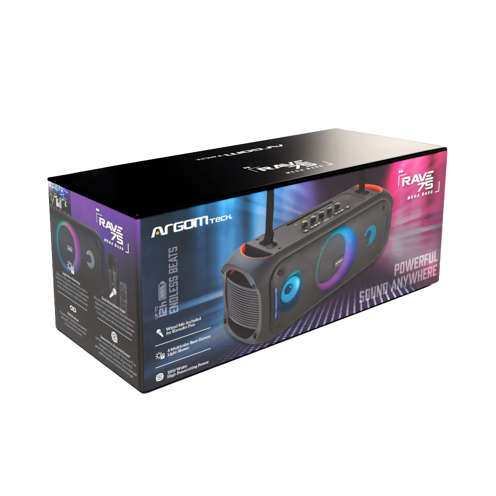 PARLANTE ARGOMTECH RAVE 75 PREMIUM 1500W LUCES LED KARAOKE - 7