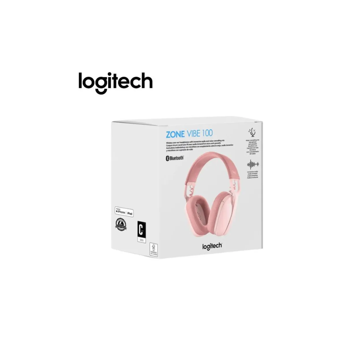 AUDIFONO CON MICROFONO LOGITECH ZONE VIBE 100 BLUETOOTH ROSE - 1