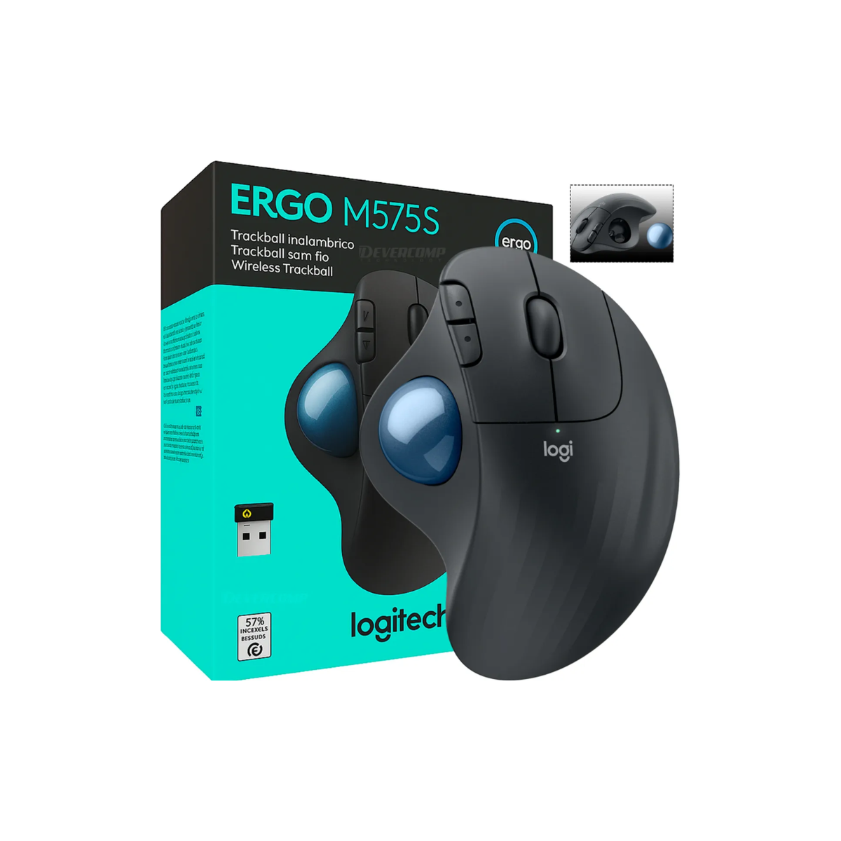 MOUSE LOGITECH ERGO M575S TRACKBALL SILENT WIRELESS CABLE TRENZADO LED USB-A BLACK - 1