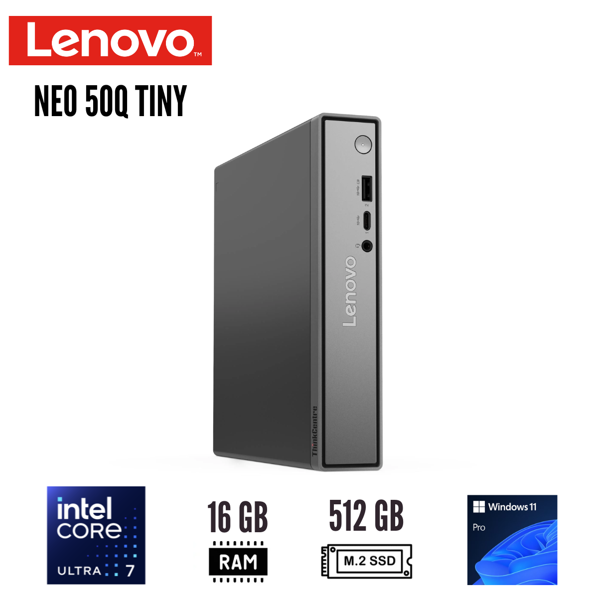 MINI PC LENOVO NEO 50Q TINY INTEL CORE ULTRA 7 16GB RAM 512GB SSD WINDOWS 11 PRO - 1