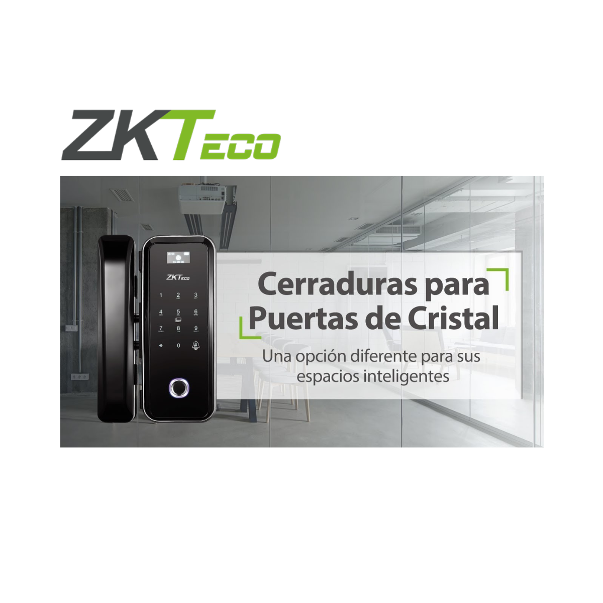 CERRADURA PARA PUERTA Y MARCO DE VIDRIO IZQUIERDA ZKTECO ZK-GL300W-L - 2