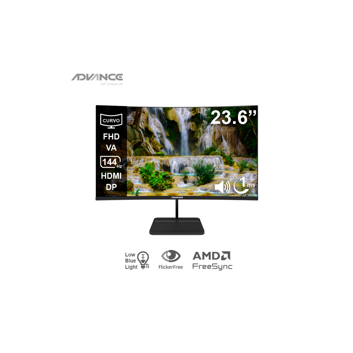 MONITOR CURVO ADVANCE ADV-2456S 23.6″ FHD VA 144HZ 1MS HDMI DP CON PARLANTES - 1