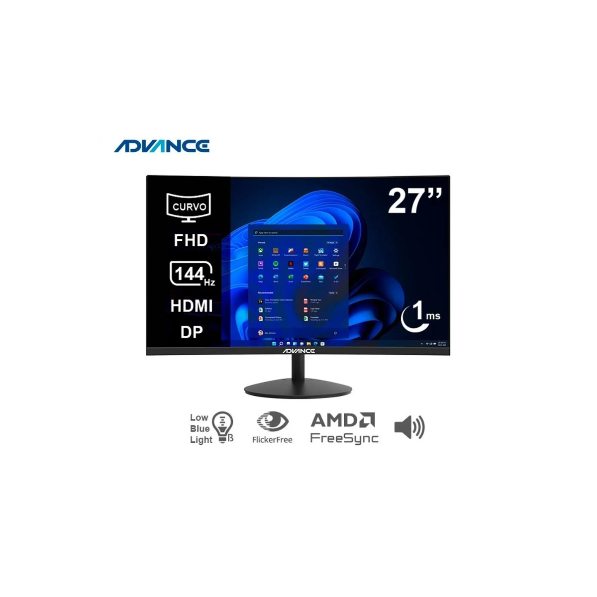 MONITOR CURVO ADVANCE ADV-2752S 27″ FHD VA 144HZ 1MS HDMI DP CON PARLANTES - 1