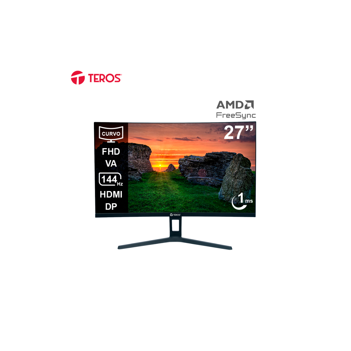 MONITOR CURVO TEROS TE-2734S 27″ FHD VA 144HZ 1MS HDMI DP CON PARLANTES - 1