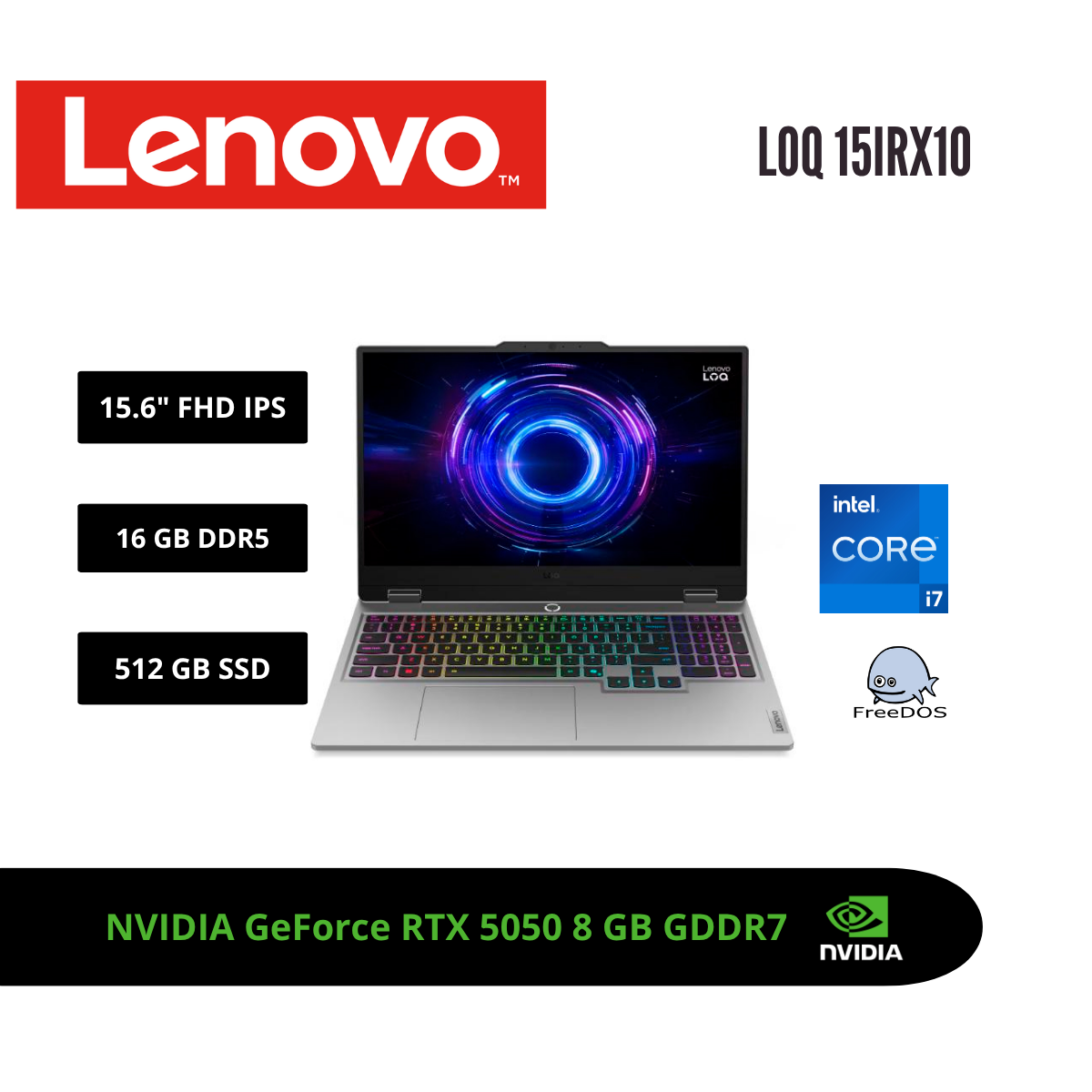 LAPTOP LENOVO LOQ 15 15.6″ FHD 144HZ IPS CORE I7-13645HX RTX 5050 8GB 16GB DDR5 512GB SSD LUNA GREY 83JE01JYLM - 1