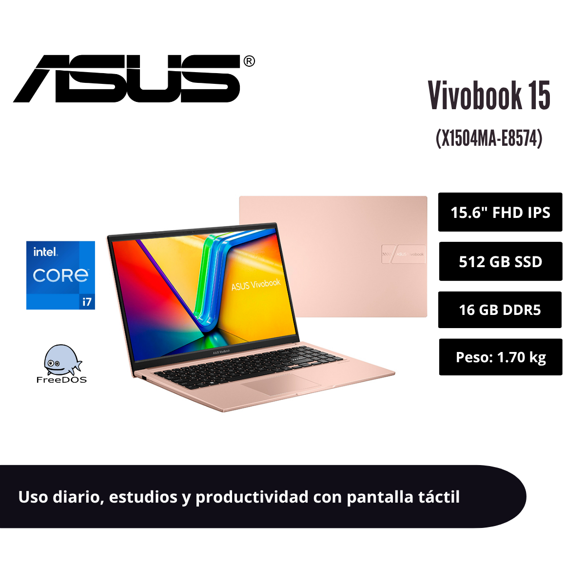 LAPTOP ASUS VIVOBOOK 15 15.6″ FHD IPS TÁCTIL CORE 7 350 16GB DDR5 512GB SSD TERRACOTA FREEDOS 90NB17I3-M01010 - 1