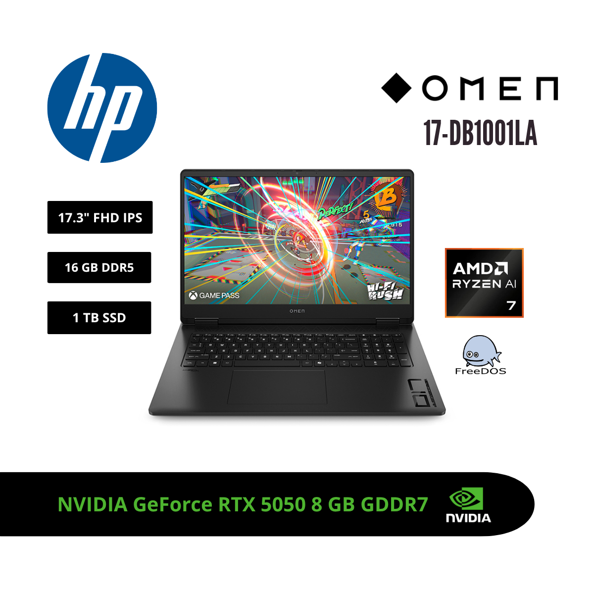 LAPTOP GAMING HP OMEN 17 17.3″ FHD 144HZ IPS RYZEN AI 7 350 RTX 5050 8GB 16GB DDR5 1TB SSD SHADOW BLACK FREEDOS CW4E3LA#ABM - 1