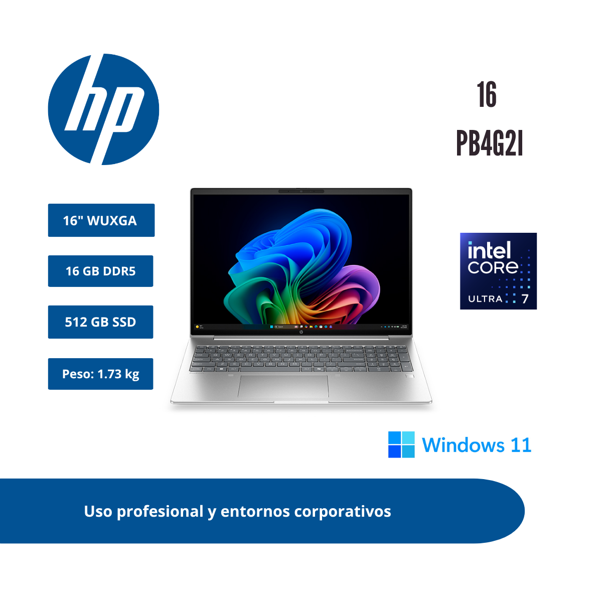 LAPTOP HP 16″ WUXGA IPS CORE ULTRA 7 355 16GB DDR5 512GB SSD PIKE SILVER WINDOWS 11 PRO DJ3A7AT#ABM - 1
