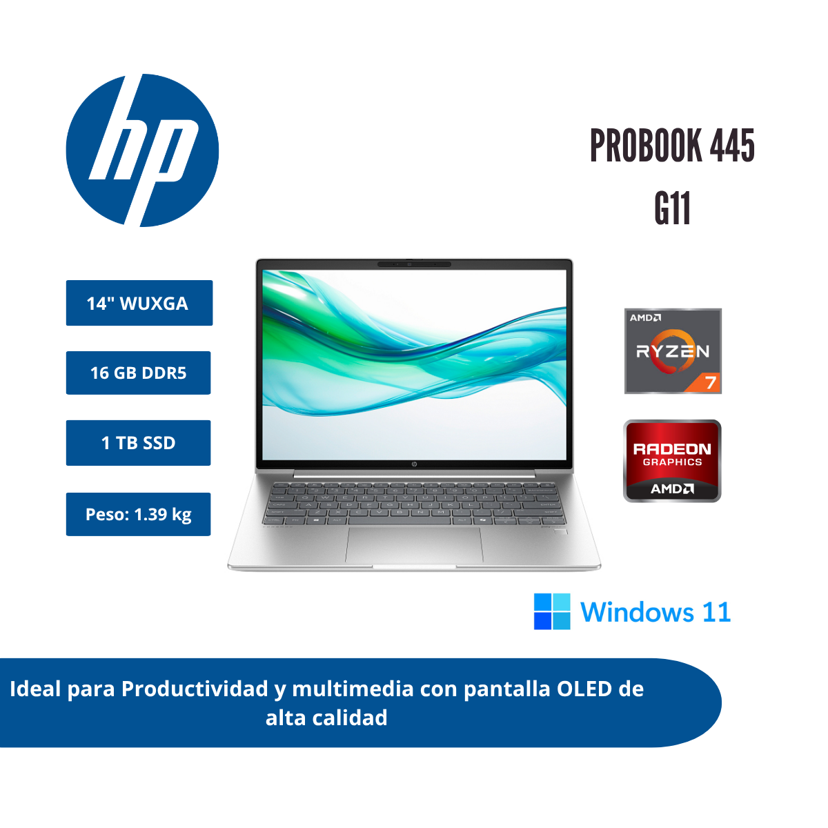 LAPTOP HP PROBOOK 445 G11 14″ WUXGA IPS RYZEN 7 7735U 16GB DDR5 1TB SSD WINDOWS 11 PRO A2CF5LA#ABM - 1
