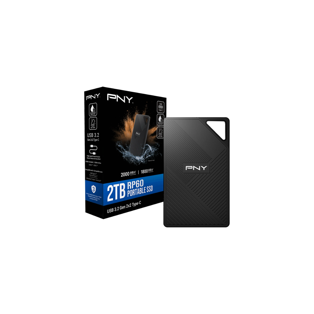 DISCO EXTERNO SSD 2TB USB 3.2 GEN 2X2 2000MB/S PNY RP60 NEGRO RUGGED IP65 PSD0CS3060-2TB-RB - 1