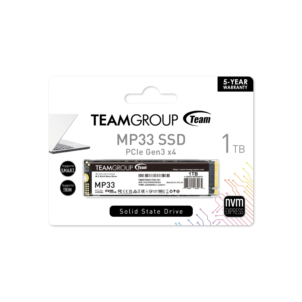 DISCO SSD 1TB M.2 2280 NVME PCIE GEN3 1800MB/S TEAMGROUP MP33 TM8FP6001T0C101 - 1