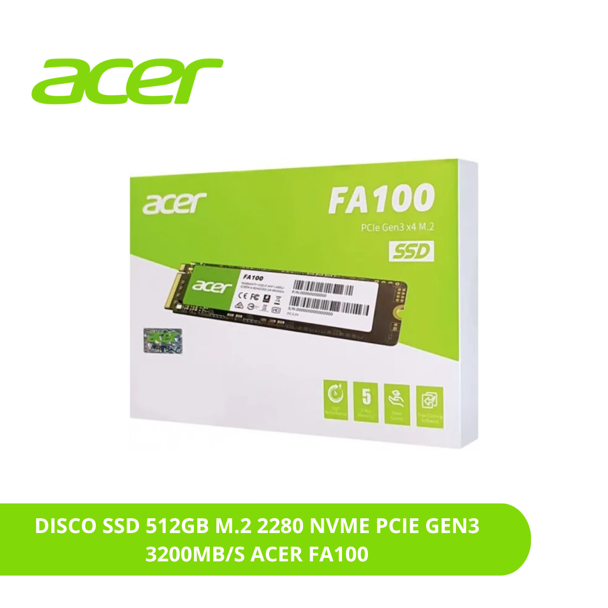 DISCO SSD 512GB M.2 2280 NVME PCIE GEN3 3200MB/S ACER FA100 BL.9BWWA.119 - 1