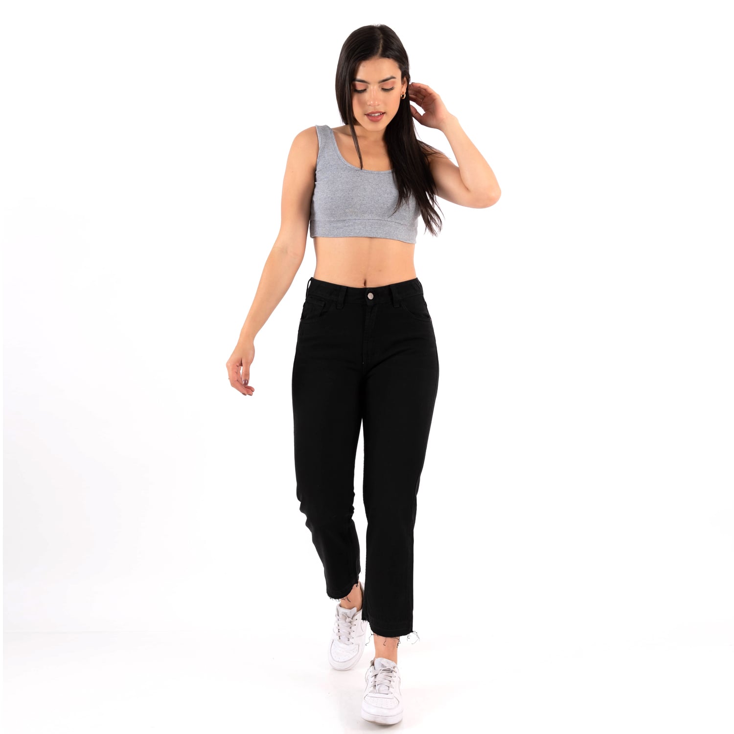 PANTALON ALGODÓN MUJER JAROLA NEGRO EVVA RECTO STRAIGH DENIM RIGIDO - 1