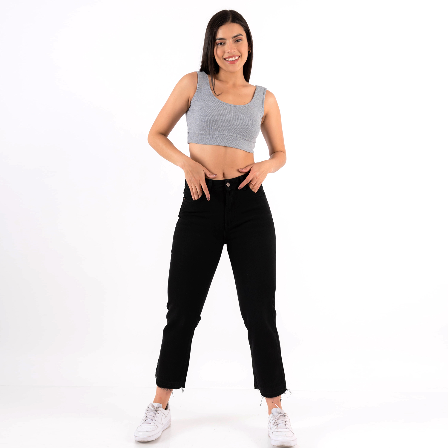 PANTALON ALGODÓN MUJER JAROLA NEGRO EVVA RECTO STRAIGH DENIM RIGIDO - 2