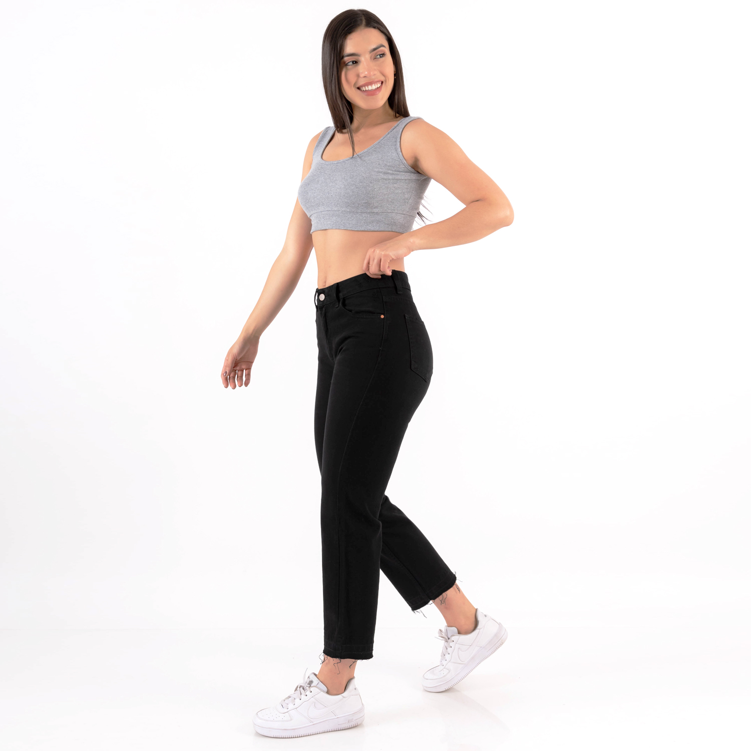 PANTALON ALGODÓN MUJER JAROLA NEGRO EVVA RECTO STRAIGH DENIM RIGIDO - 3