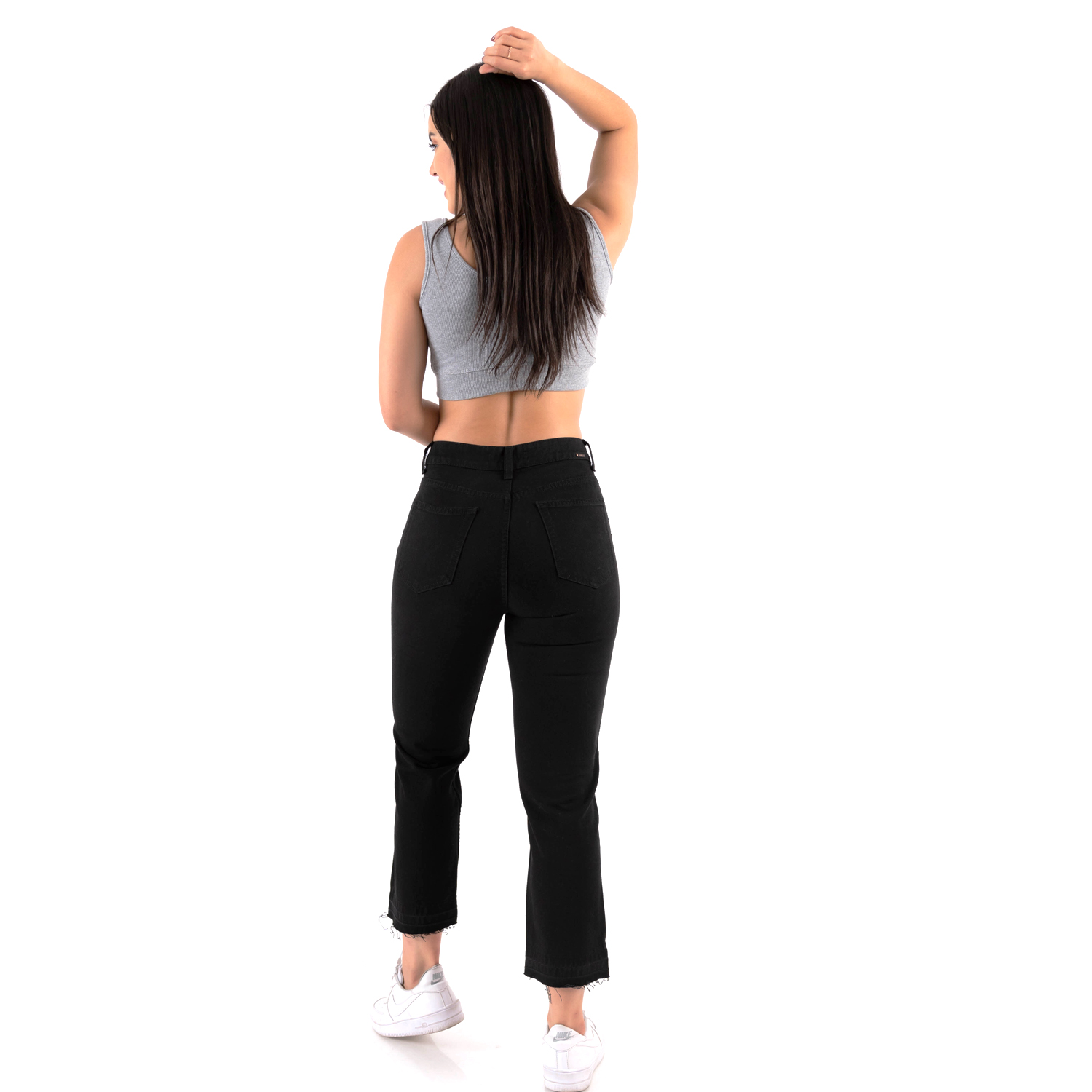 PANTALON ALGODÓN MUJER JAROLA NEGRO EVVA RECTO STRAIGH DENIM RIGIDO - 4