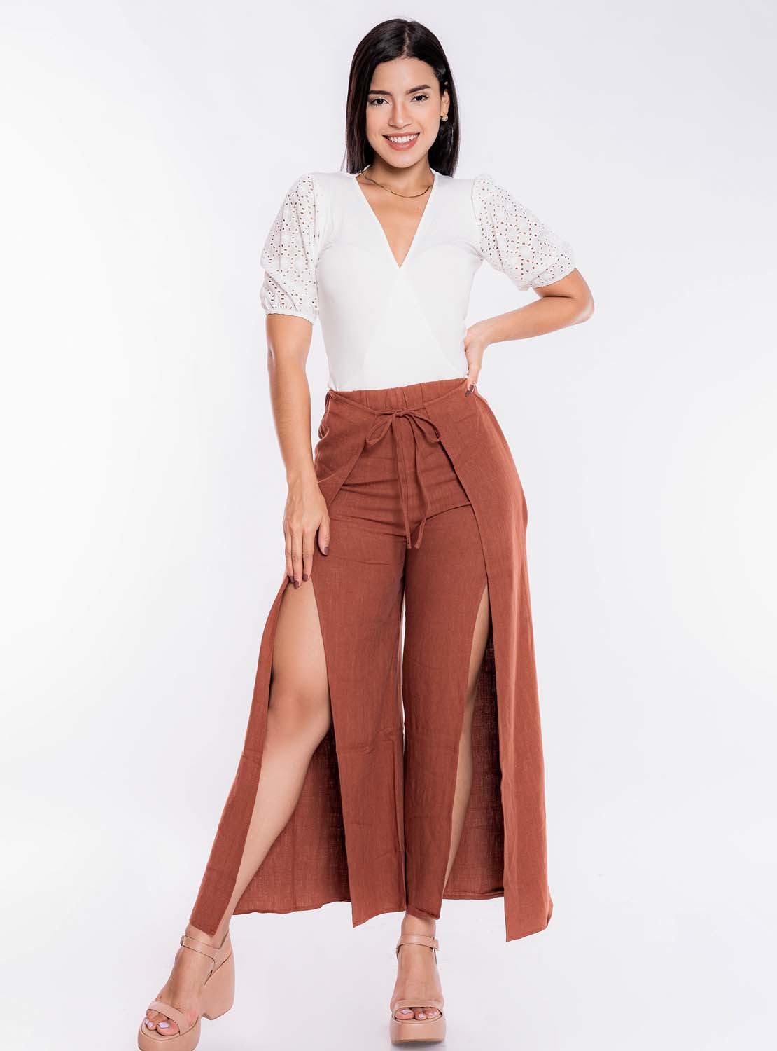 PANTALÓN CASUAL LINO PALAZZO MUJER JAROLA ALICIA C ABERTURA - 1