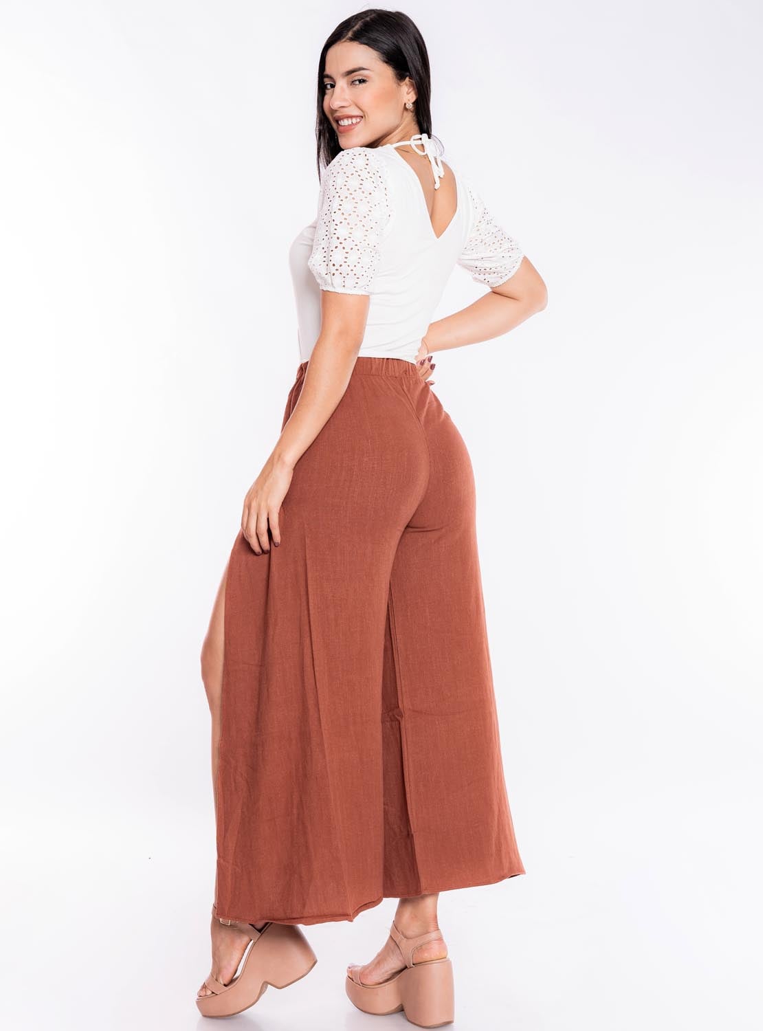 PANTALÓN CASUAL LINO PALAZZO MUJER JAROLA ALICIA C ABERTURA - 2