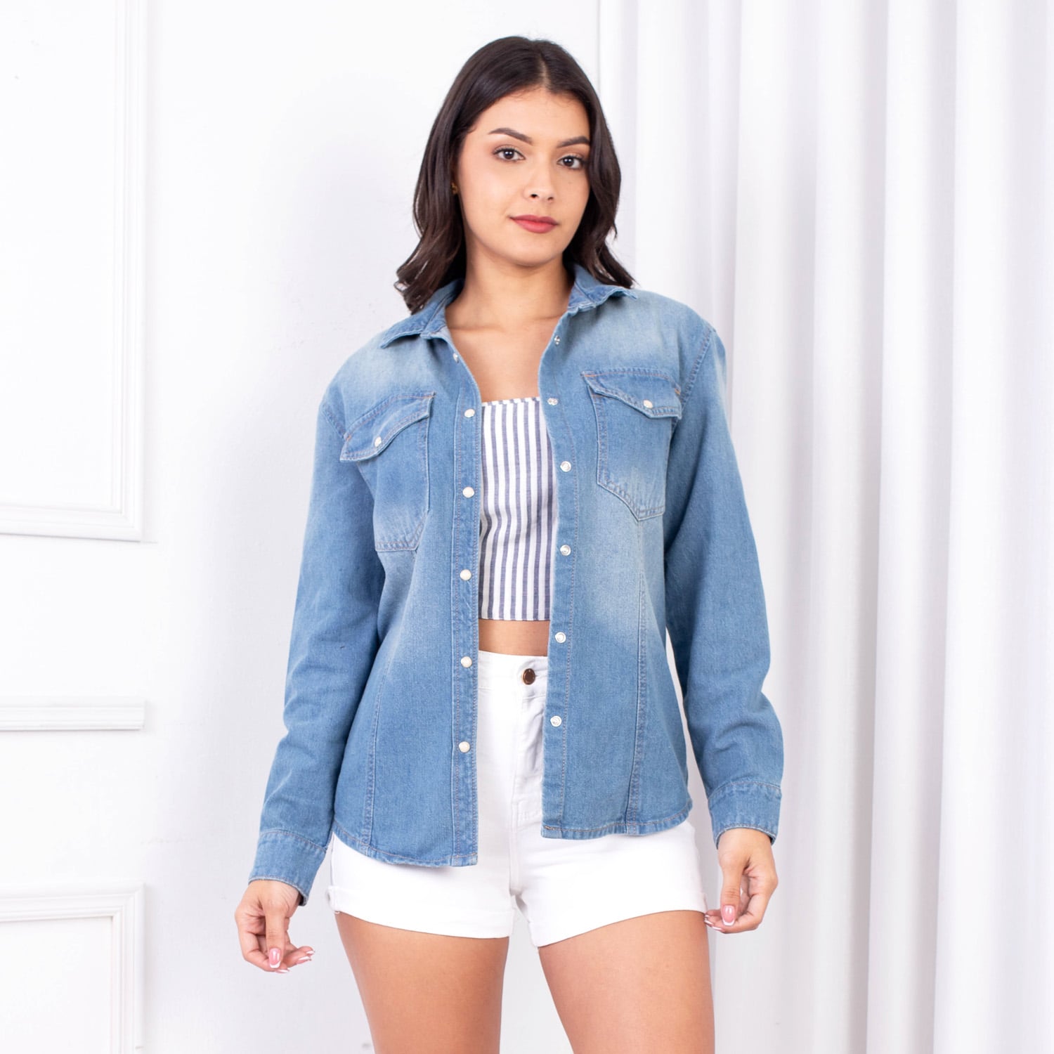 CAMISA MANGA LARGA ALGODÓN MUJER JAROLA DENIM MELA - 1