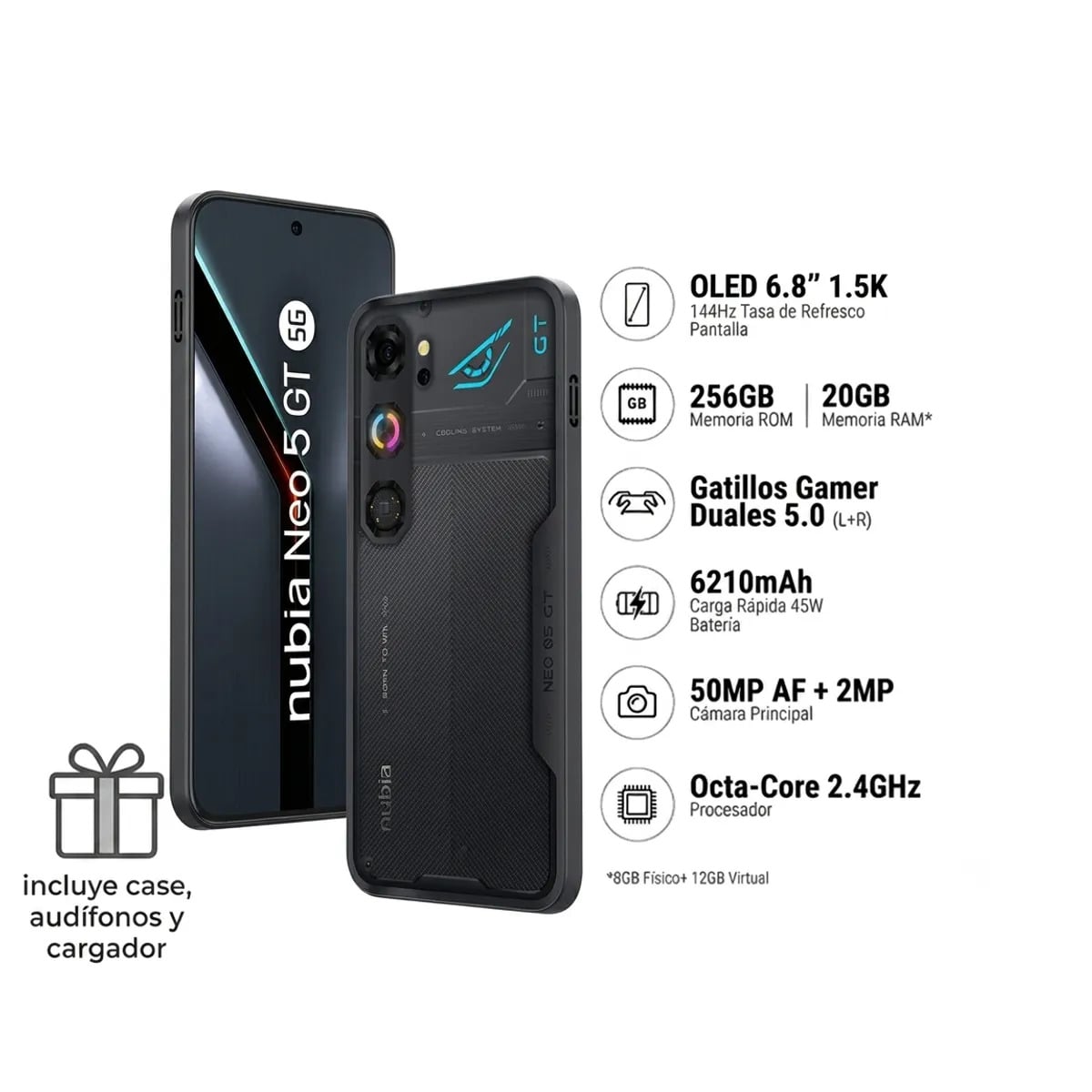 CELULAR ZTE NUBIA NEO 5 GT 5G 8GB + 256GB NEGRO - 1