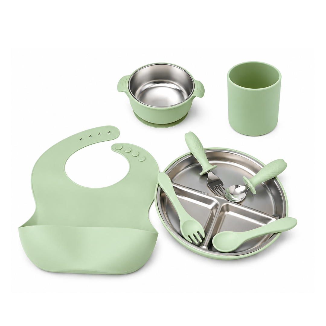 ET DE ALIMENTACIÓN PARA BEBÉ DE ACERO INOXIDABLE CON VASO DE SILICONA - 1