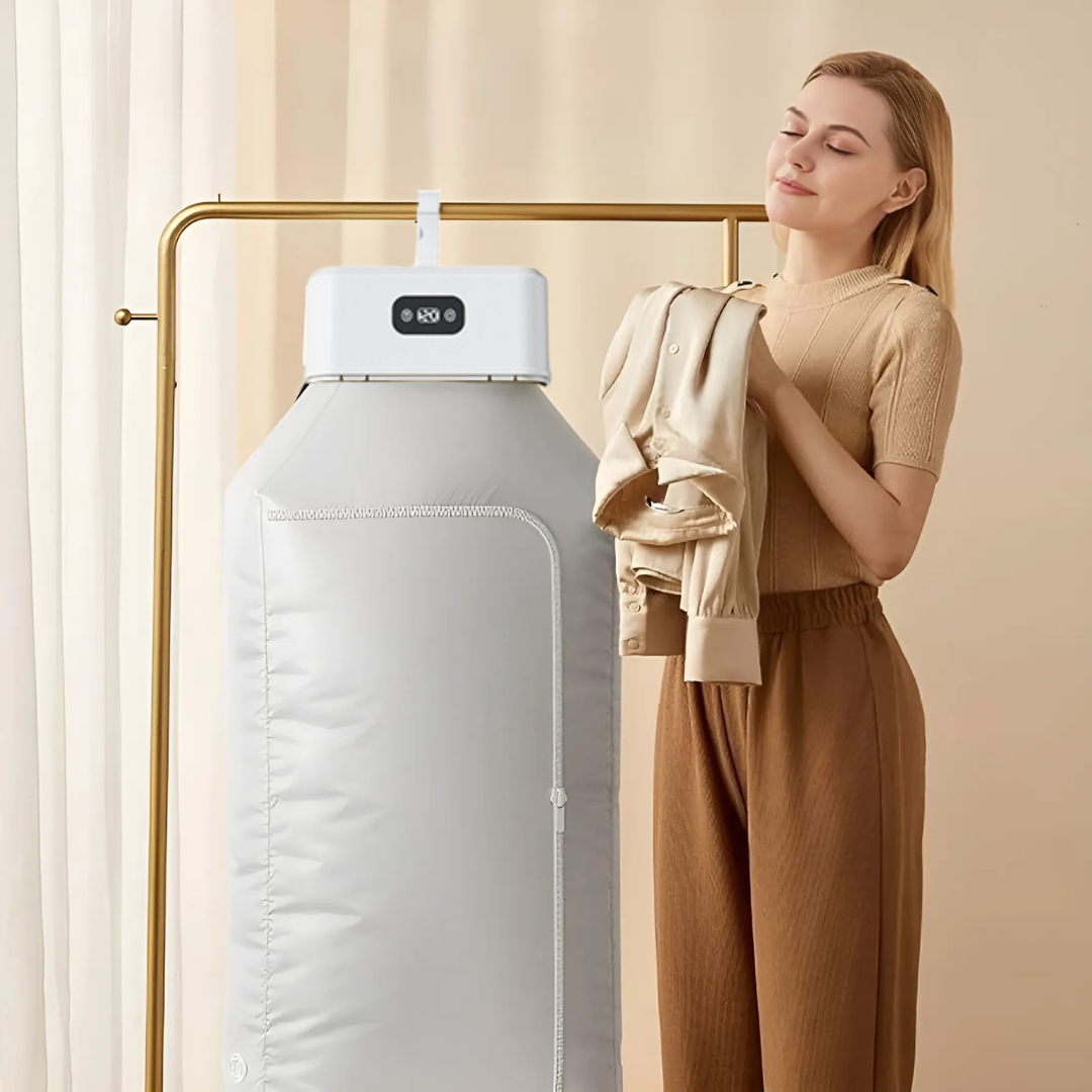 SECADOR DE ROPA PORTÁTIL ELÉCTRICO PLEGABLE CON TEMPORIZADOR Y BOLSA DE SECADO - 1