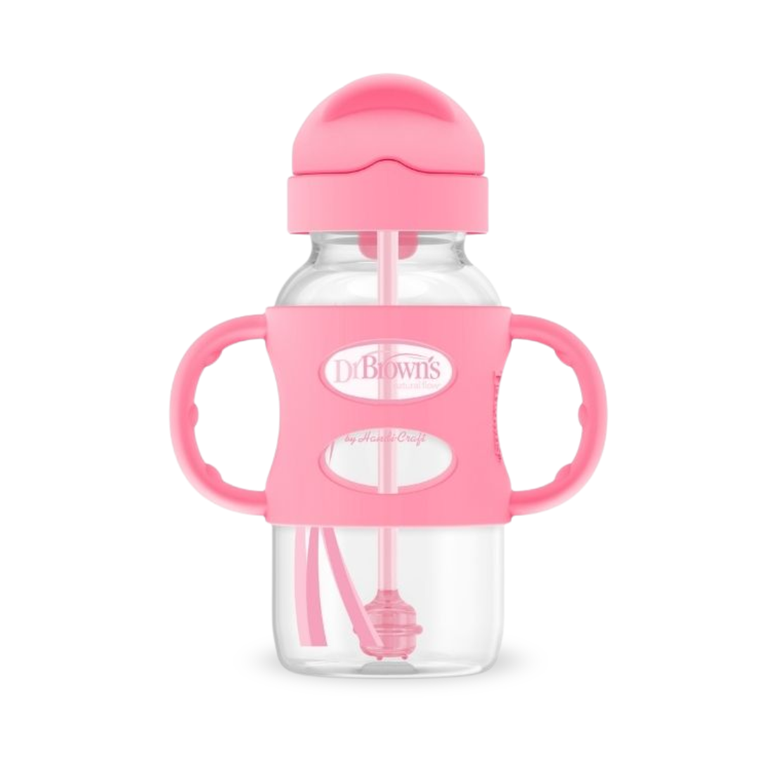 BIBERÓN DR. BROWN'S DE TRANSICIÓN CON CAÑITA Y ASAS DE SILICONA 9 OZ 250 ML /ROSADO - 1