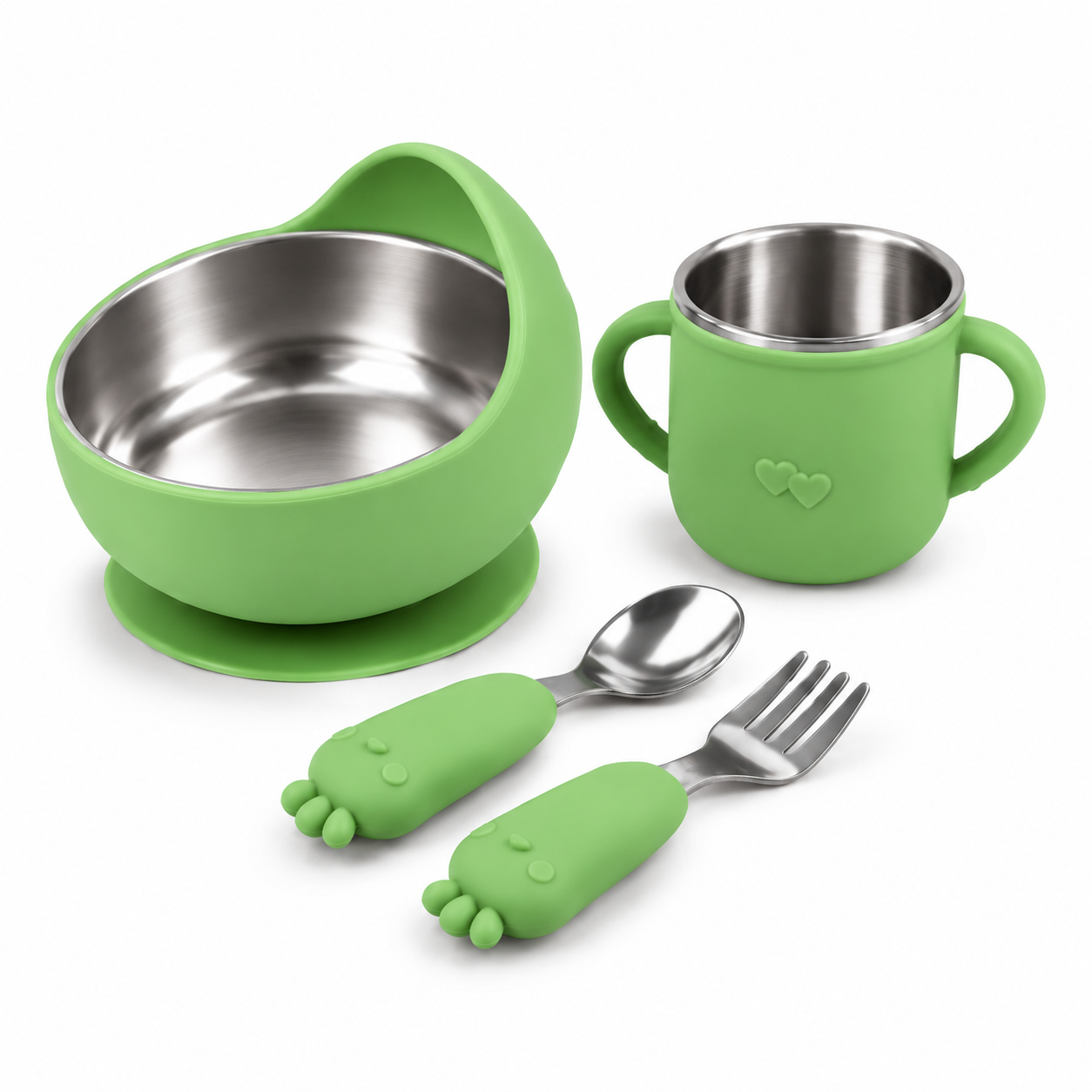 SET DE ALIMENTACIÓN PARA BEBÉ 4 PIEZAS DE ACERO INOXIDABLE Y SILICONA - 1