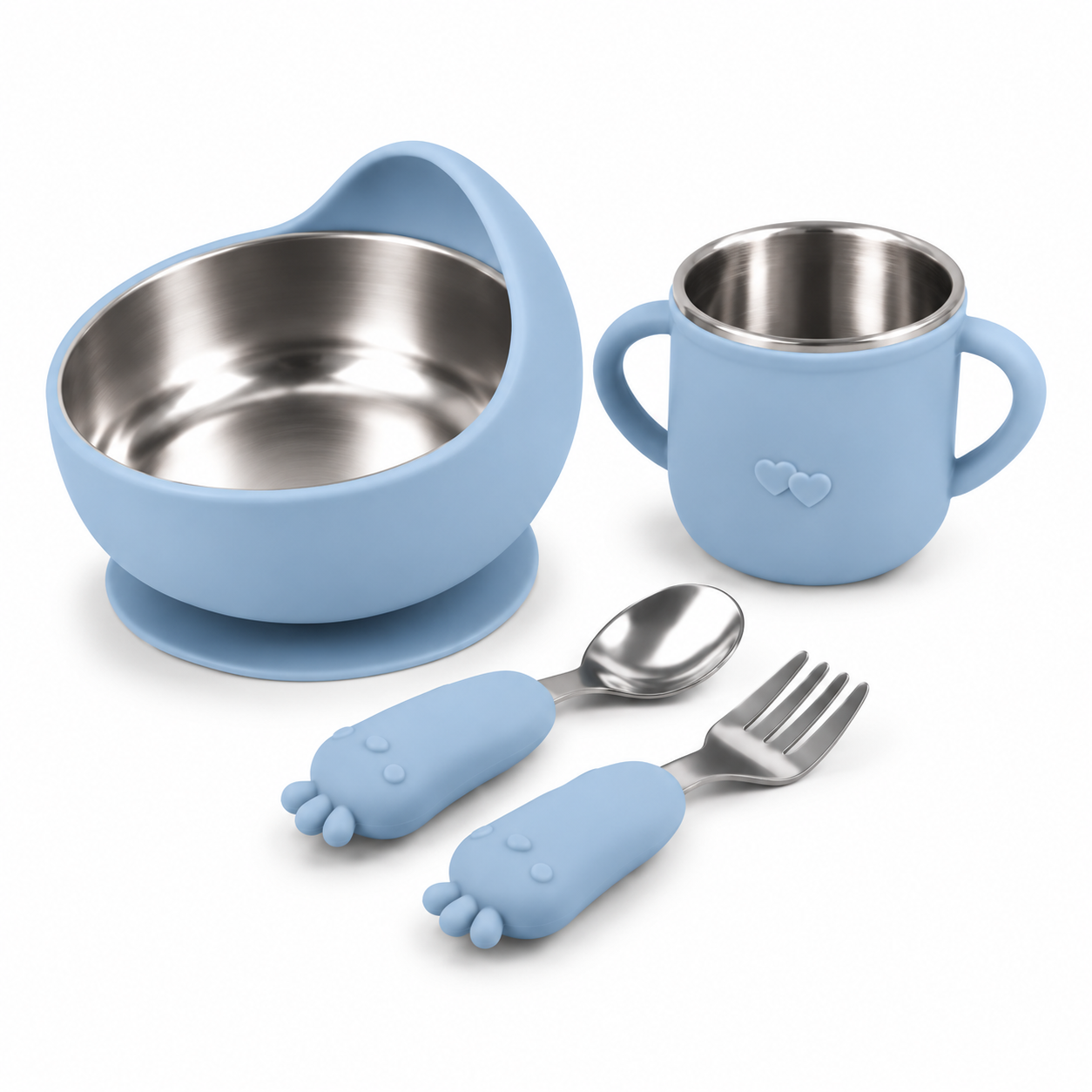 SET DE ALIMENTACIÓN PARA BEBÉ 4 PIEZAS DE ACERO INOXIDABLE Y SILICONA - 1