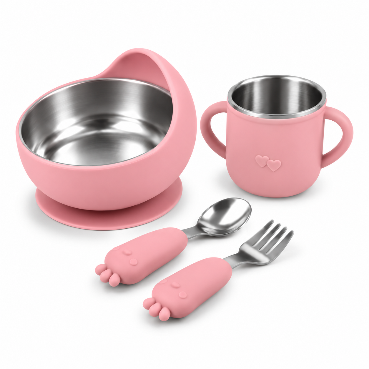 SET DE ALIMENTACIÓN PARA BEBÉ 4 PIEZAS DE ACERO INOXIDABLE Y SILICONA - 1