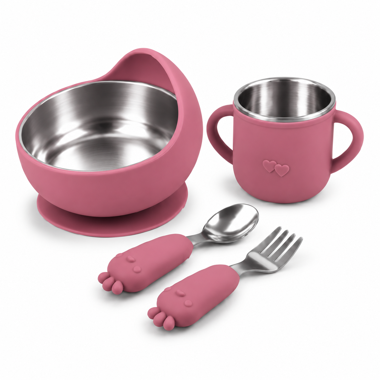 SET DE ALIMENTACIÓN PARA BEBÉ 4 PIEZAS DE ACERO INOXIDABLE Y SILICONA - 1